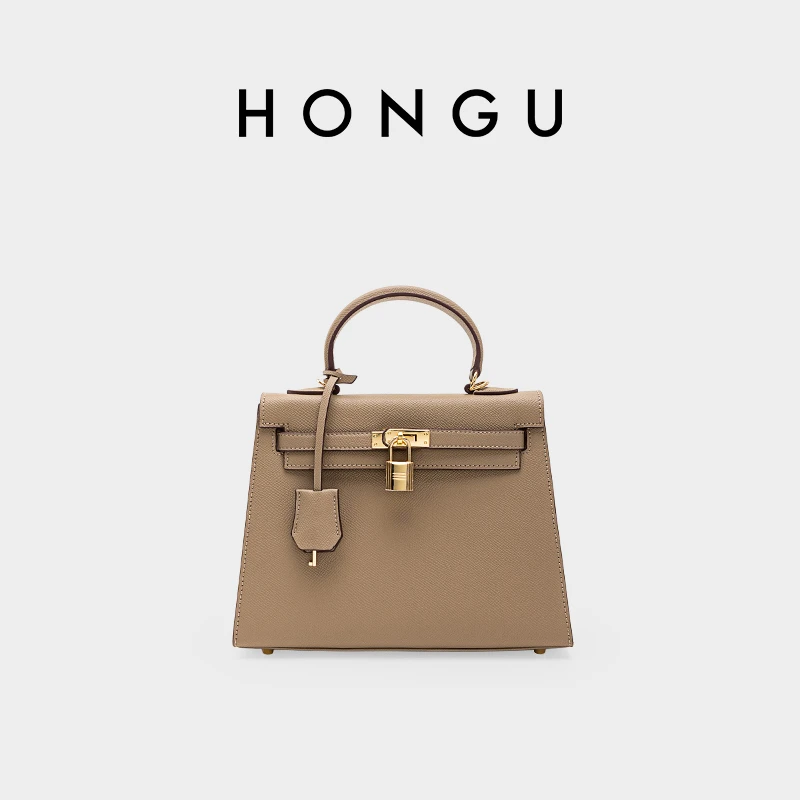 【大号】HONGU/红谷新款牛皮手提斜跨包时尚百搭轻奢凯莉包H5216737