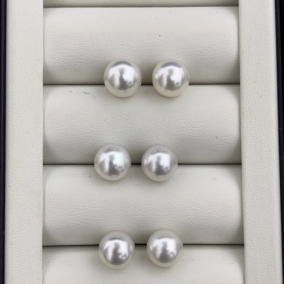 定制海水珍珠未镶嵌裸珠澳白素钉9-10mm 特价捡漏420/对