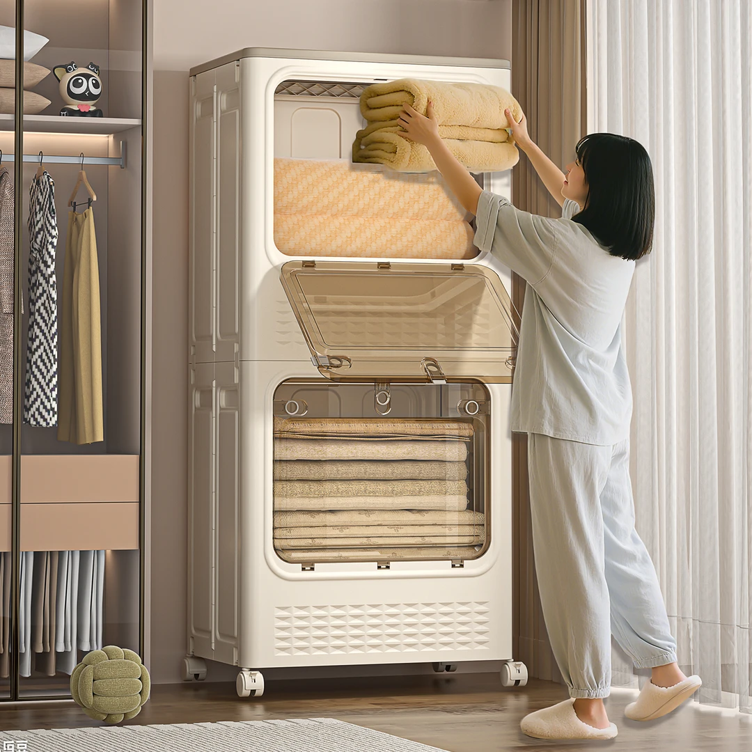 衣服收纳箱大容量超大家用翻盖整理箱带轮折叠换季衣物被子储物柜