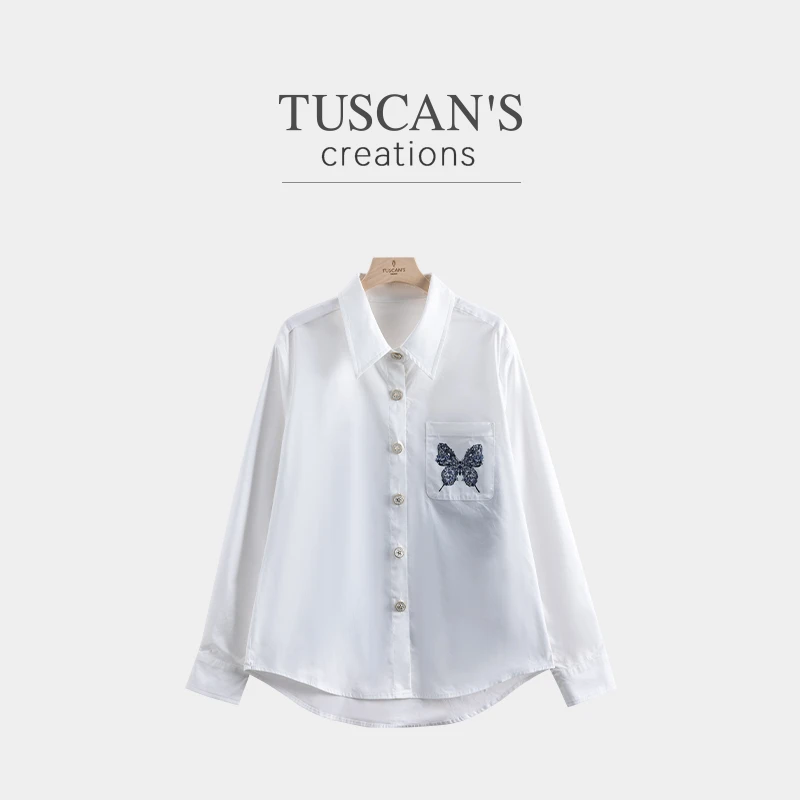 TUSCAN'S CREATIONS休闲百搭蝴蝶女款长袖衬衫时代集团