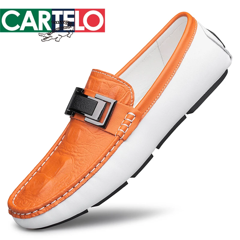 CARTELO/卡帝乐鳄鱼男士透气夏季真皮豆豆鞋时尚潮流休闲皮鞋驾车