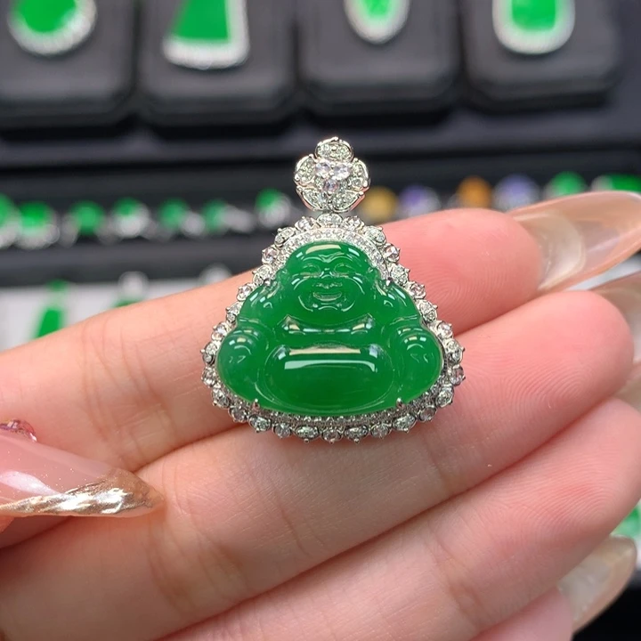 翡翠吊坠(不含链)18K金镶嵌
