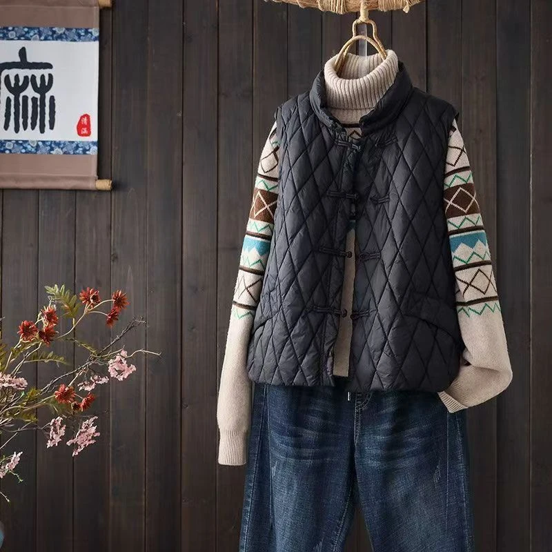 【爆款上新】2025秋冬新品时尚文艺复古民族风盘扣棉服马甲外穿保暖