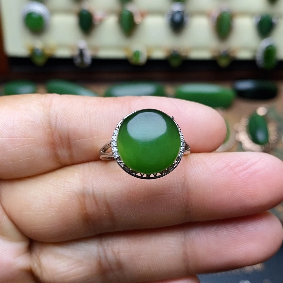 和田玉（碧玉）银S925镶嵌吊坠(不含链)戒指