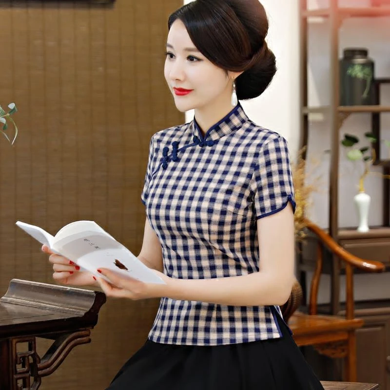 改良旗袍上衣短袖盘扣上衣中国风唐装套装复古两件套汉服显瘦时尚