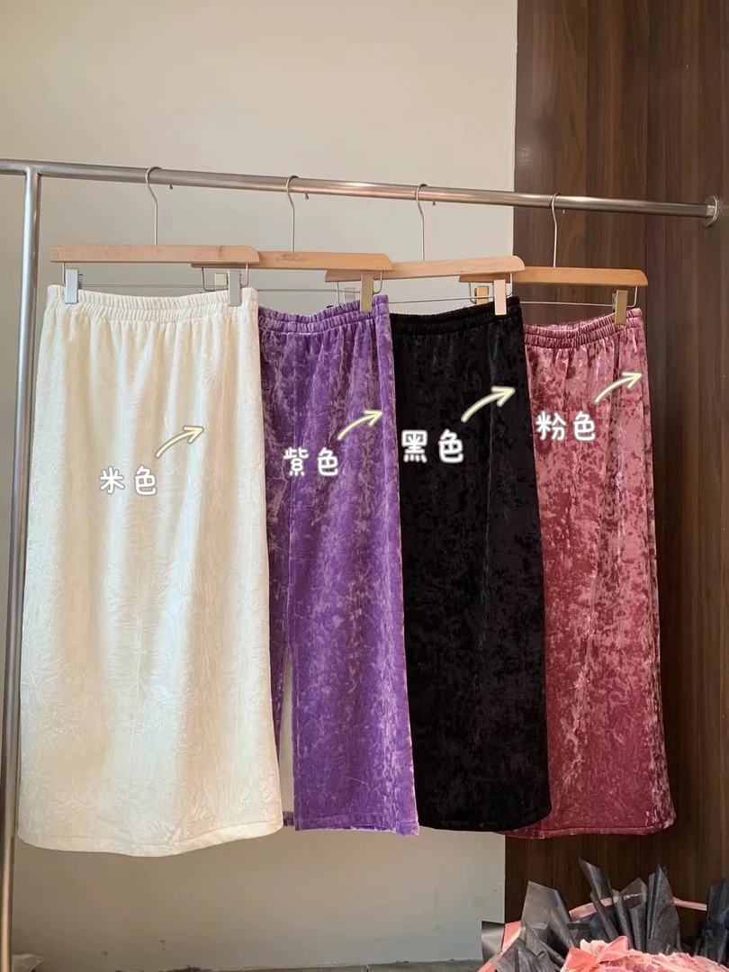 2024冬季新款半裙丝绒新中式气质百搭纯色一步长款半身裙