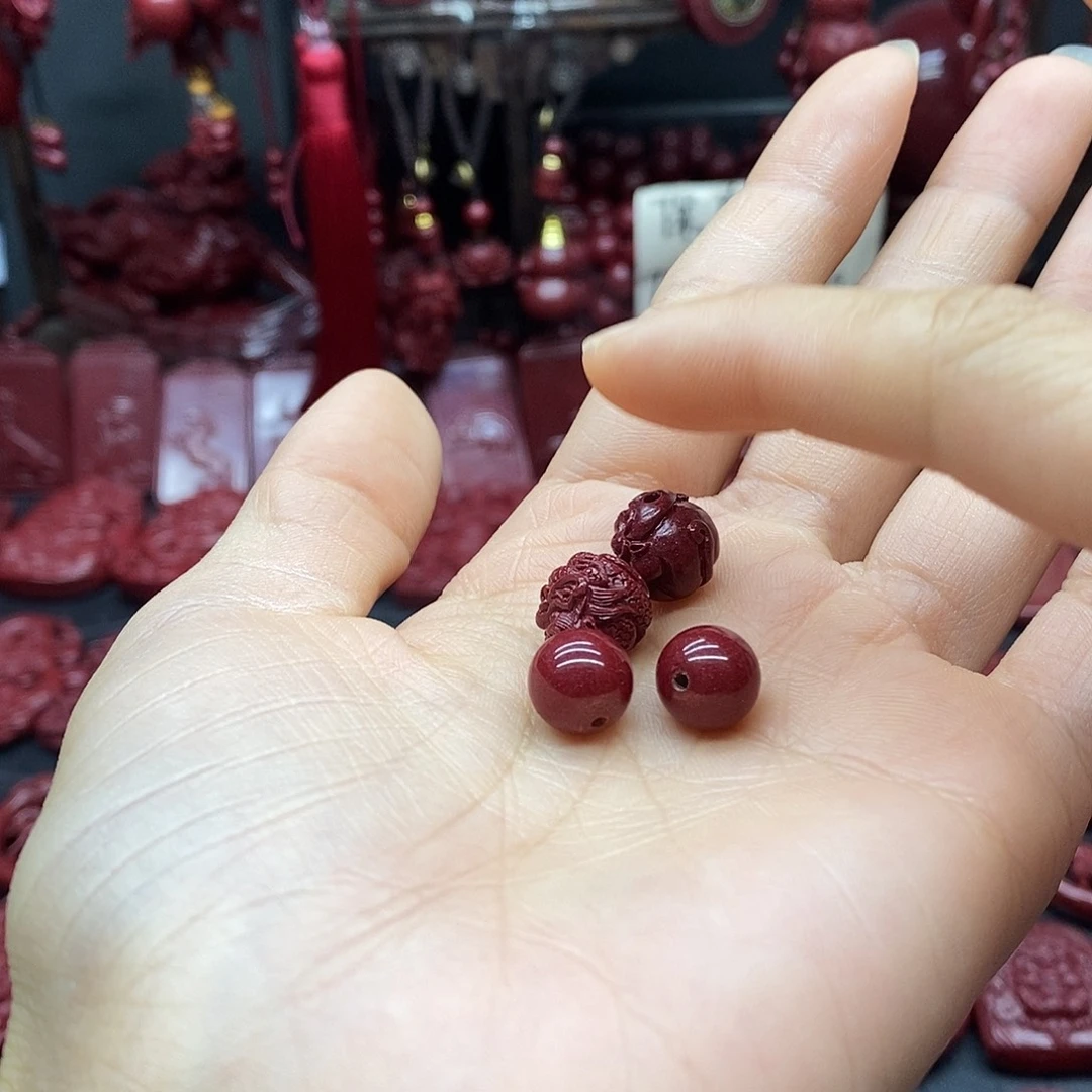 晚***舟天然辰砂两颗十毫米单珠