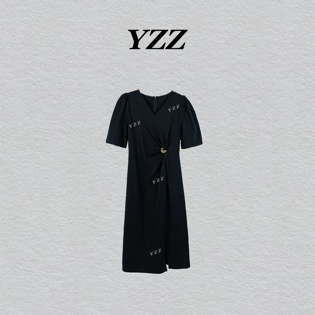 YZZ 精致优雅V领收腰礼服小黑裙高级感连衣裙  99237
