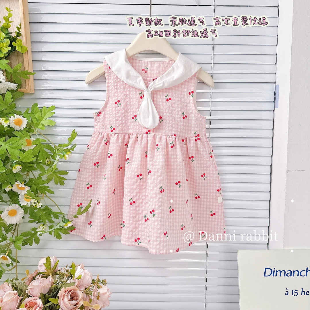 【Dannirabbit】*夏季新品甜美小樱桃格子女童连衣裙*G-6102