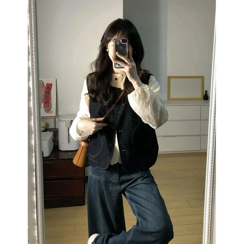 早春装搭配一整套大码微胖mm日系文艺衬衫马甲小个子叠穿套装