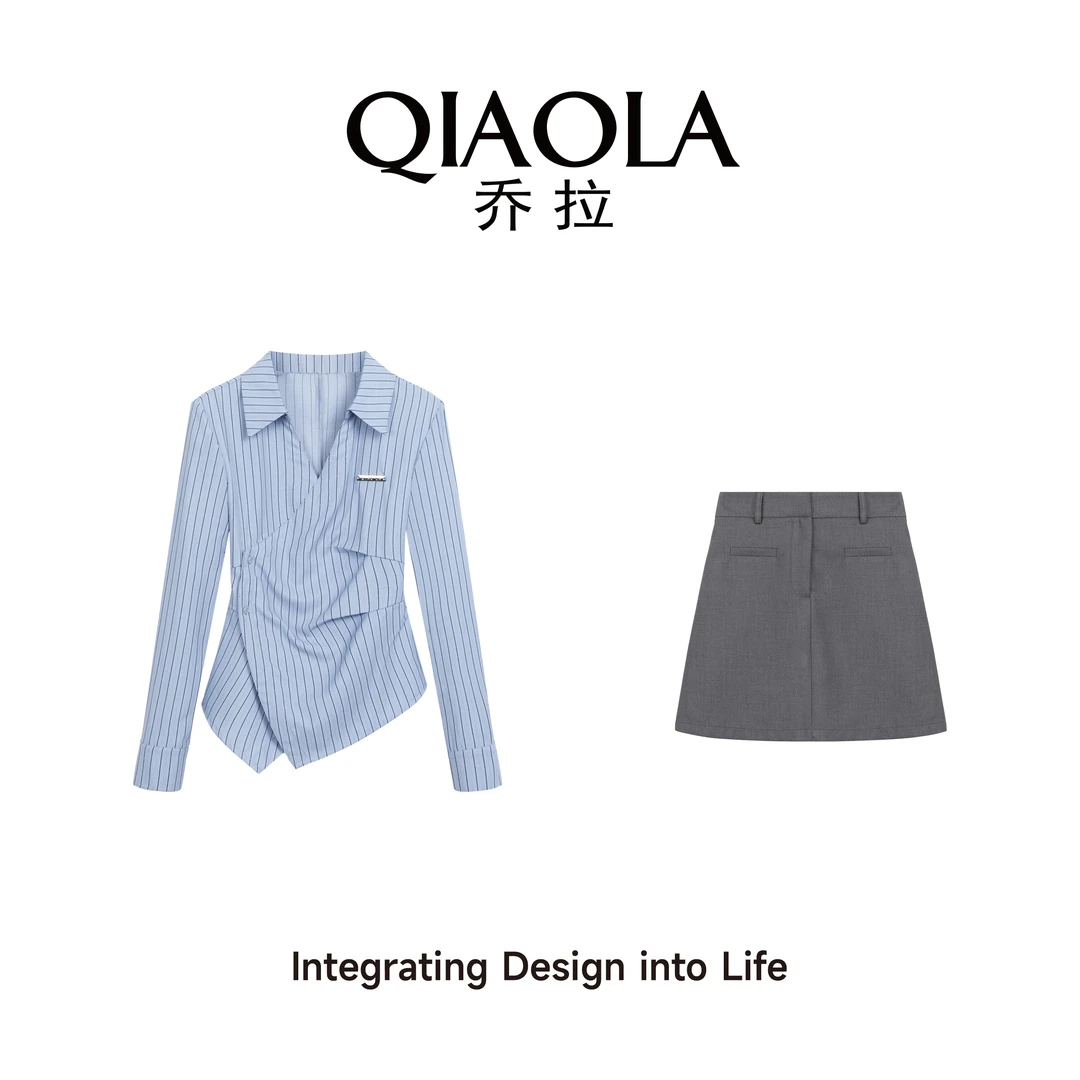 QIAOLA/乔拉【风琴之恋】春夏斜纹梭织压褶学院风减龄时尚套装预售