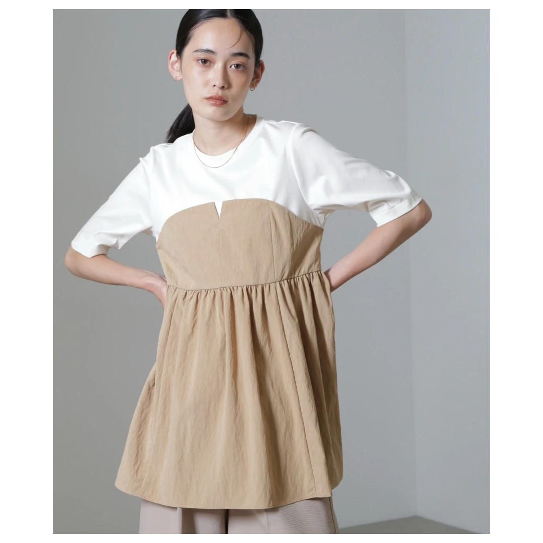 【MonTendre】春季新款 N 胸衣拼接风设计休闲圆领时尚假两件上衣