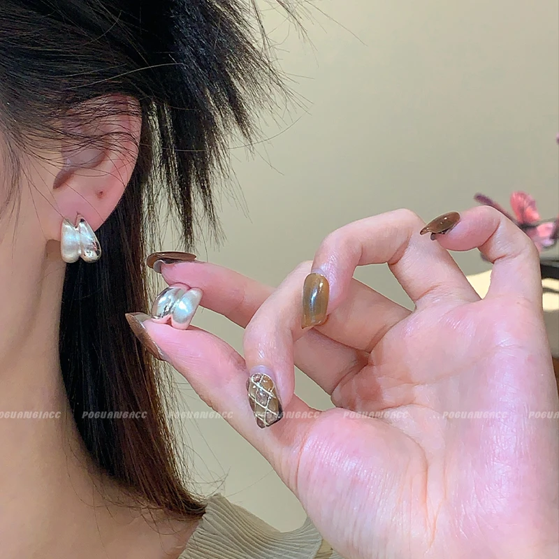 铜合金耳饰 EH142银针金属哑光雾面亮面轻奢时尚耳环女小众高级感