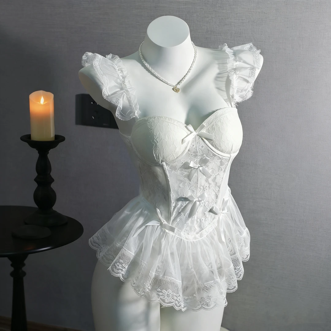 【栩樱】80-150斤女性纯欲性感聚拢蕾丝鱼骨吊带钢圈胸垫背心睡裙