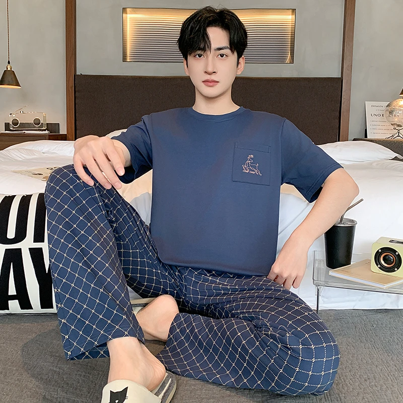 2025中老年人爸爸睡衣男夏季薄款纯棉短袖长裤全棉夏天家居服套装