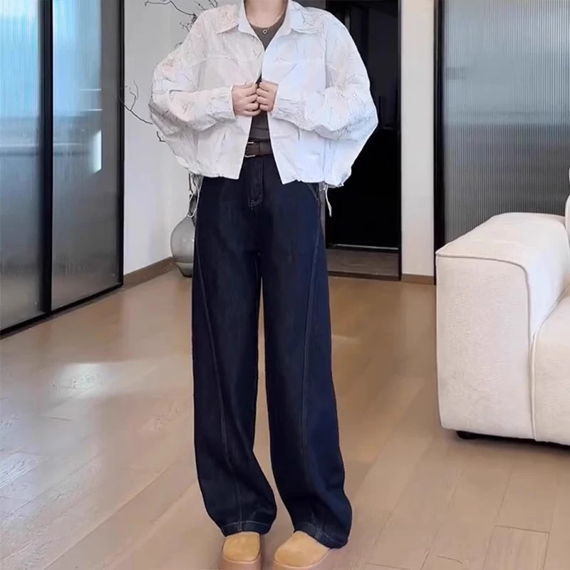 【4411】【低价清仓】弯刀牛仔裤女直筒裤大码宽松显瘦窄版高腰阔腿裤