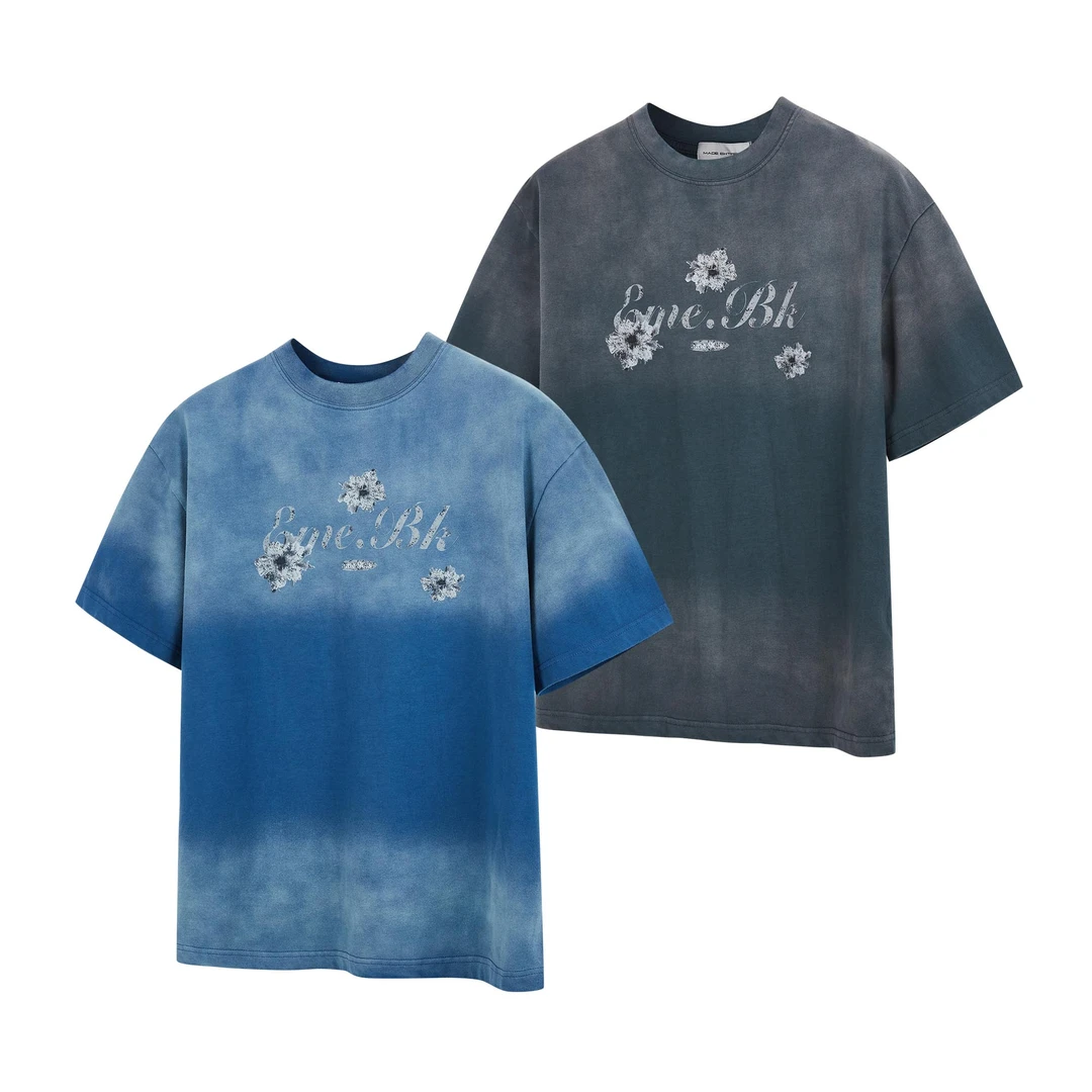 MADEEXTREME 复古街头水洗做旧印花扎染宽松休闲短袖t恤打底衫男