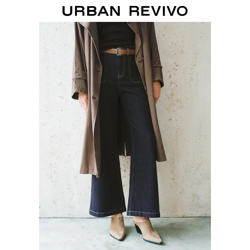 UR2025秋季新款女休闲复古水洗明线设计感牛仔长裤UWM850195+