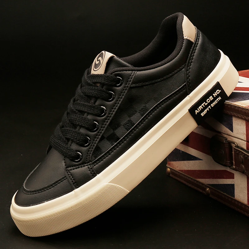 25862 休闲皮鞋男士百搭系带板鞋韩版潮流皮面男鞋秋季新款平底鞋