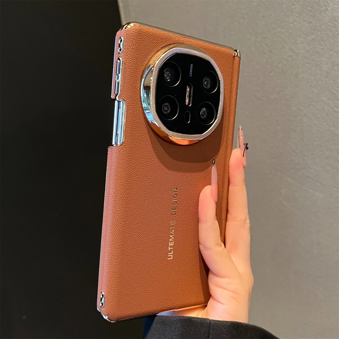 高档棕色素皮适用华为MateX6典藏版折叠屏手机壳MateX5磁吸中轴X3
