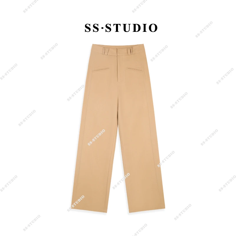 【SUSU】（配腰带）春夏高腰显瘦简约休闲百搭宽松直筒阔腿裤SS-5078