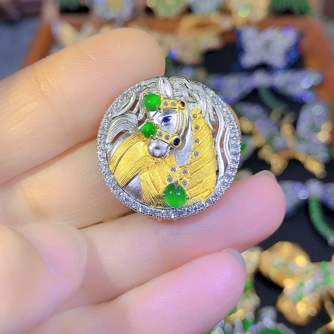 吊坠(不含链)银S925镶嵌翡翠