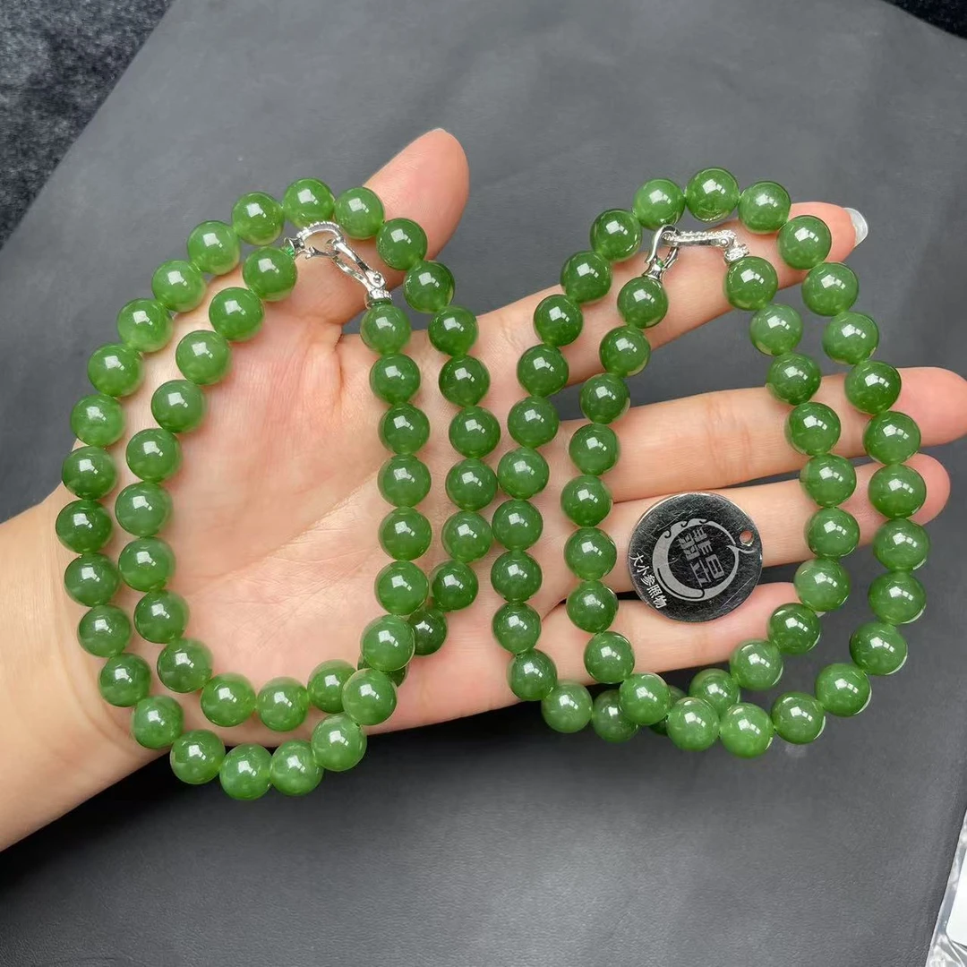 39850T29-3N6-和田碧玉满绿珠链长串-卡-9+约48颗 -多样性/发一件