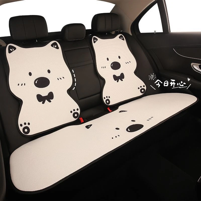 西高地亚麻汽车坐垫四季通用可爱风格耐脏防滑通风透气半包座套