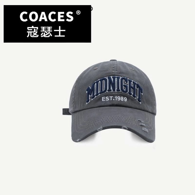 COACES街头做旧破洞棒球帽子字母刺绣鸭舌帽