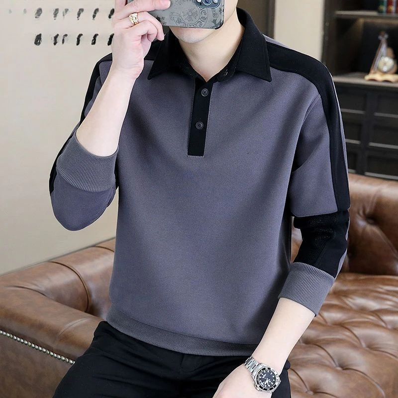 秋季新款翻领高品质舒适男士卫衣宽松百搭潮流高档帅气打底衫上衣