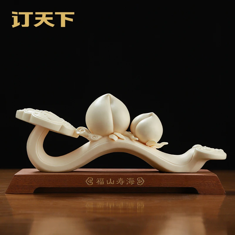 订天下《福寿绵长》创意长辈老人生日祝寿礼品中国白寿桃如意摆件