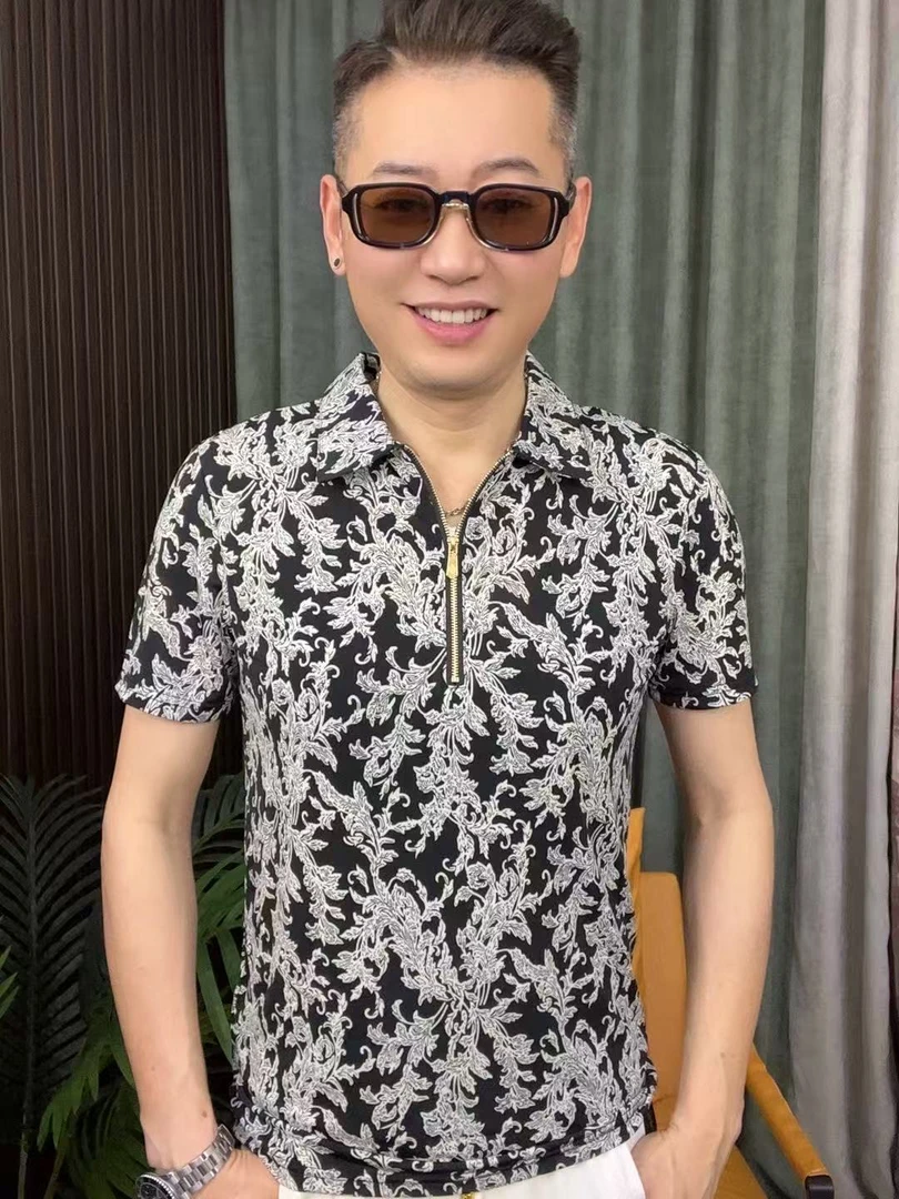 T恤印花精神小伙百搭短袖帅气修身立领夏季男士潮流短袖t恤