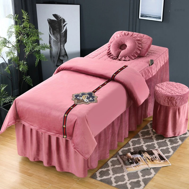 高档水晶绒美容床罩美容床四件套美容院加厚保暖美容床罩按摩推拿