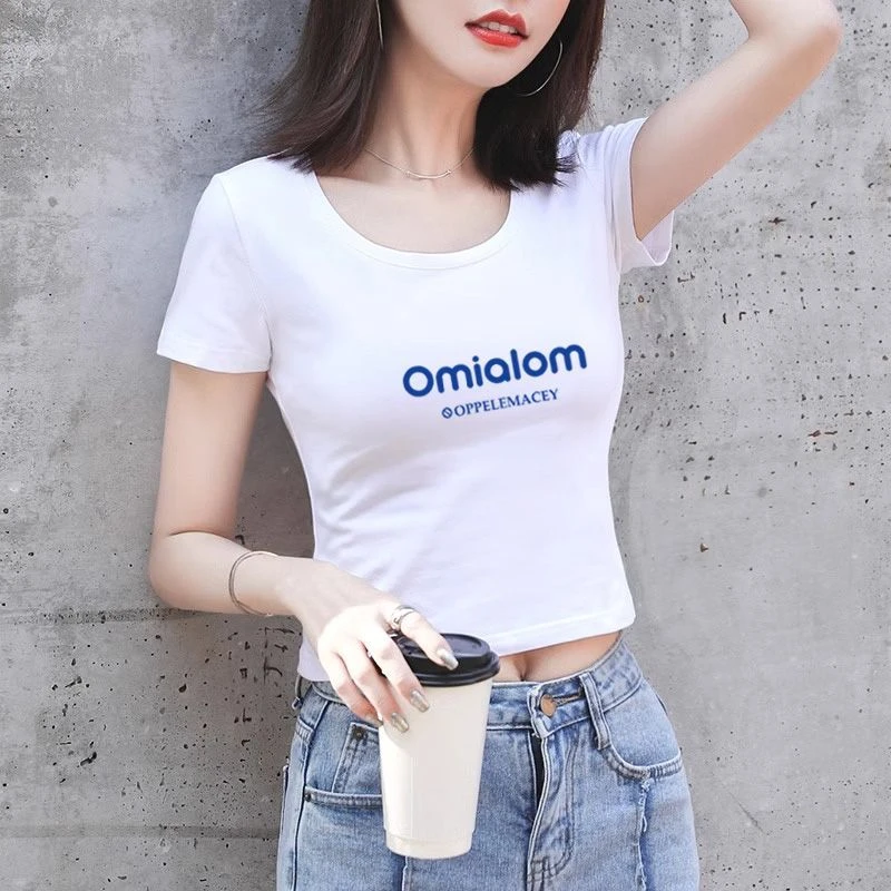 夏季时尚新款紧身短款上衣女修身露脐短袖T恤女显腰显瘦性感百搭