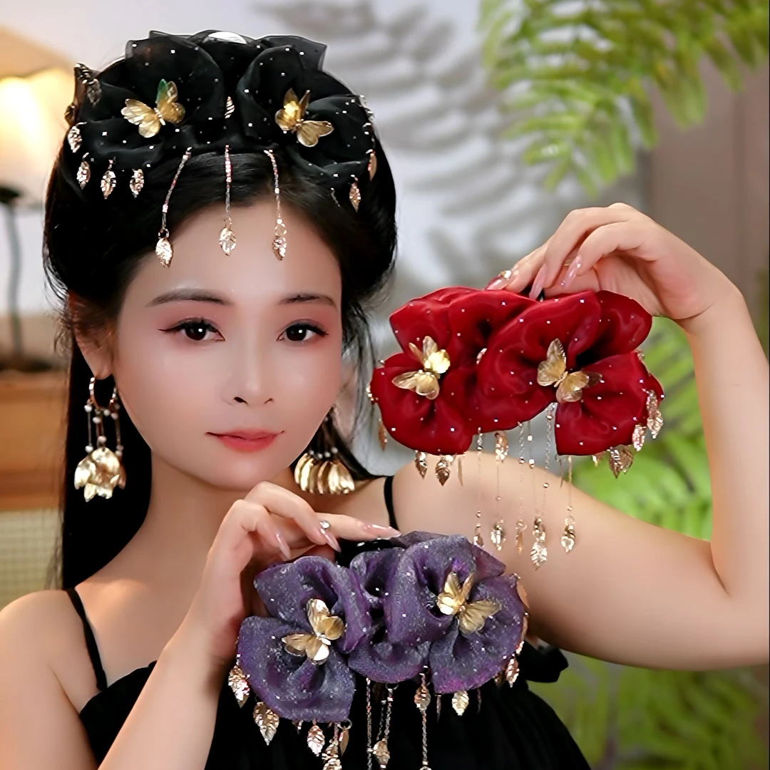 （金枝玉叶）优雅蝴蝶结流苏抓夹复古风轻奢盘发鲨鱼原创夹头饰发夹
