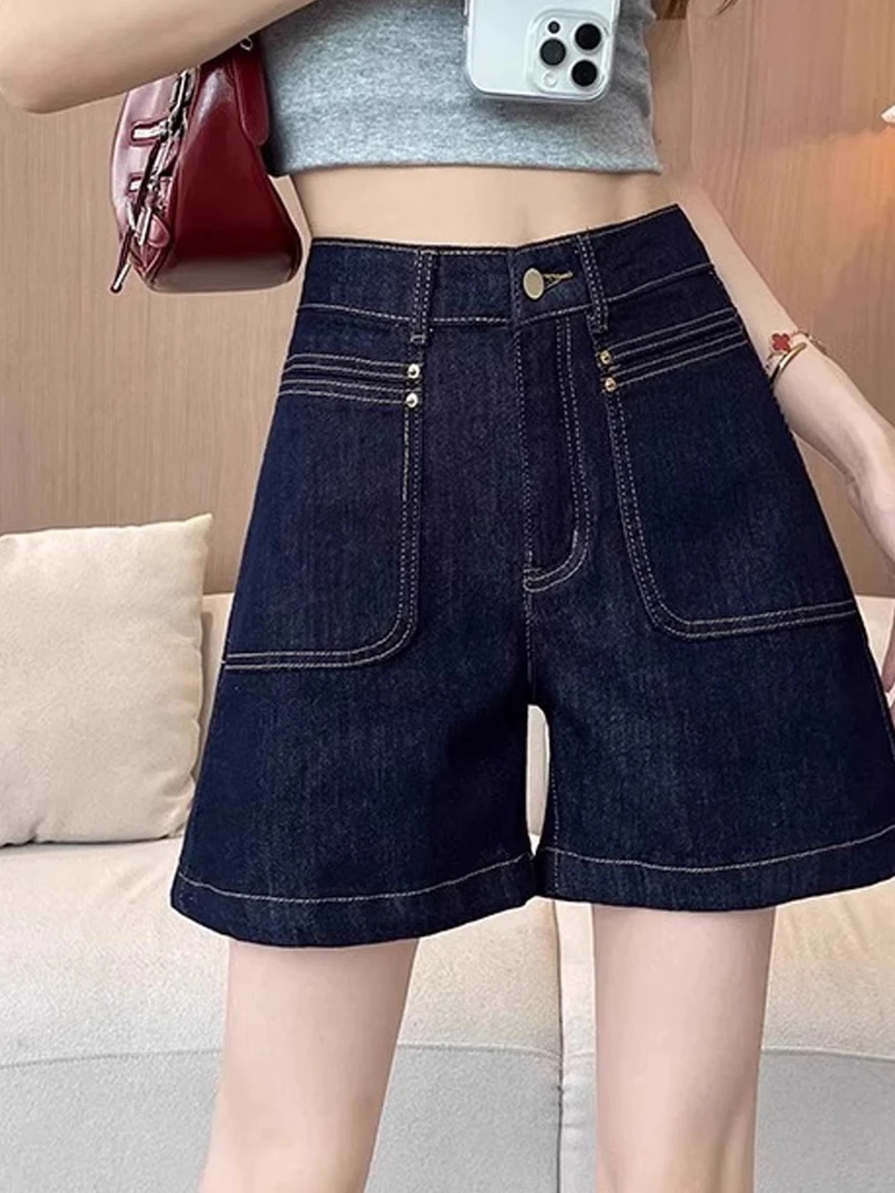 大码牛仔短裤女夏季薄款高腰显瘦四分裤a字版胖mm阔腿裤梨形身材