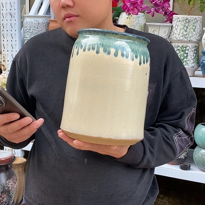 花盆紫砂口17高26瑕疵