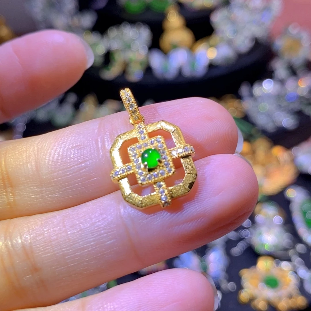 翡翠银S925镶嵌颈饰天然翡翠