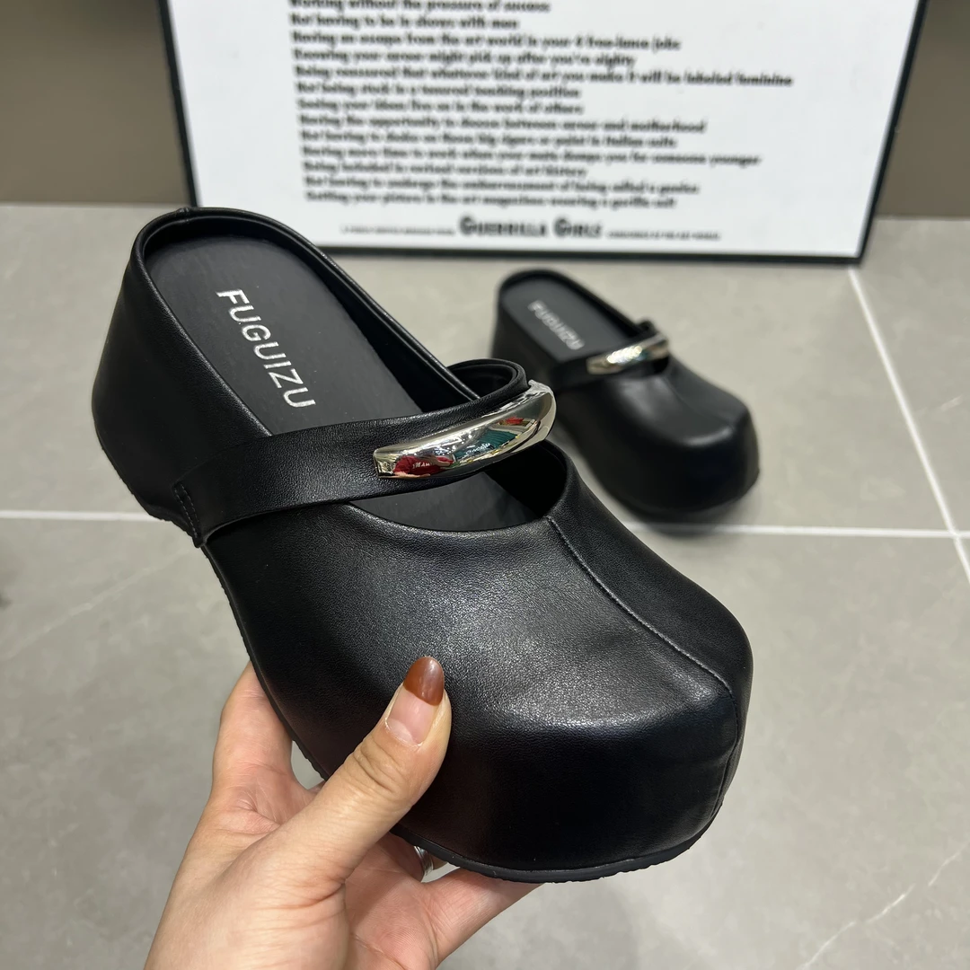 主播推荐2025年（优雅天鹅）228-2厚底包头拖鞋一字带休闲玛丽珍鞋