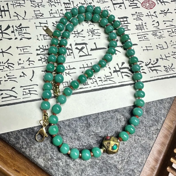 合金项链 LZ7407骰子方块铜包红蓝镶嵌绿色琉璃项链