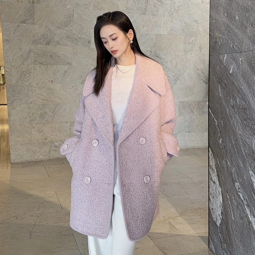 AMASS/阿玛施秋冬新款经典翻领双排扣毛呢外套女时尚宽松 5400842