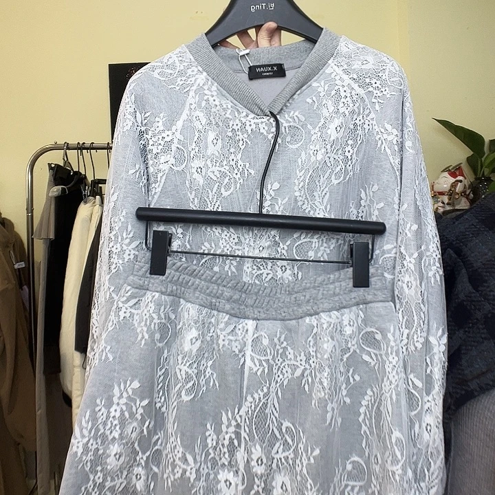 拼蕾丝加绒两件套