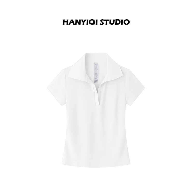 韩衣七2025款海鸥领PoLo纯色T恤毛巾布显瘦气质小衫女士日常款