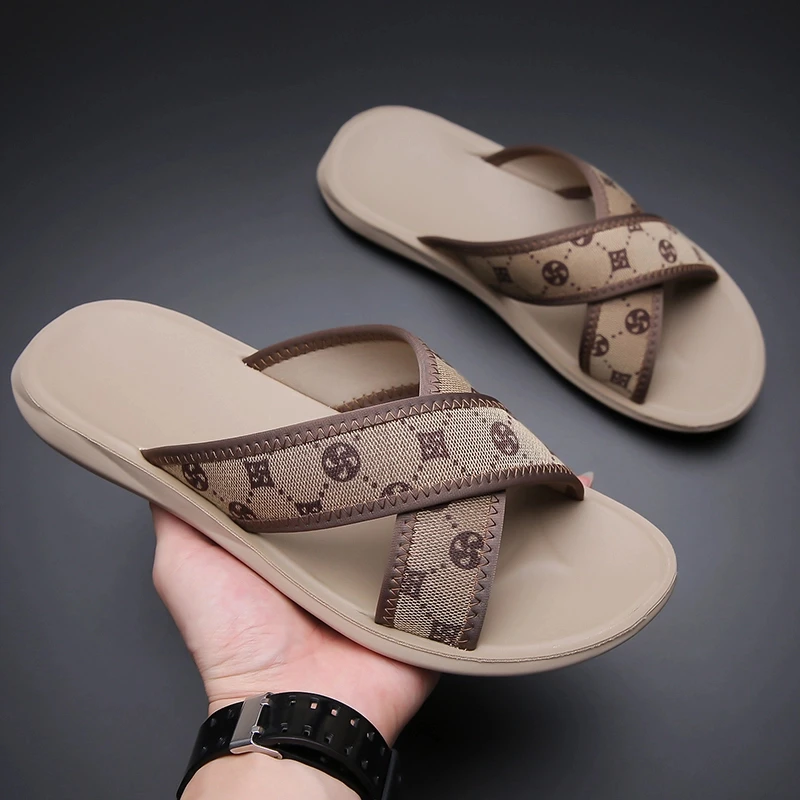 厂家直销夏季帆布一字拖男鞋休闲外穿防滑室外是时尚软底沙滩凉鞋