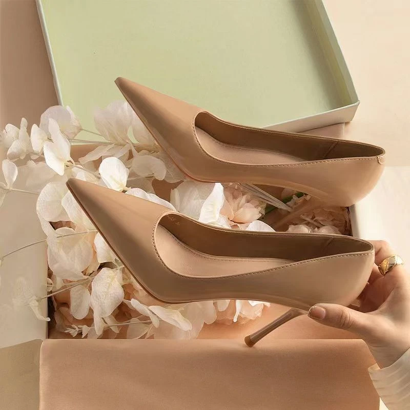 高跟鞋女2025新款爆款裸色亮面纯欲细跟性感仙女不累脚百搭单鞋女