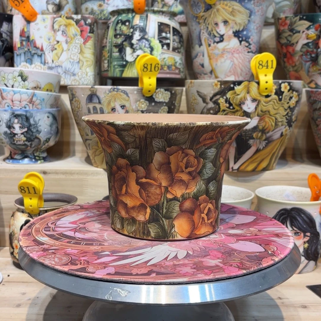 紫砂花盆景德镇手绘花盆陶瓷18/12