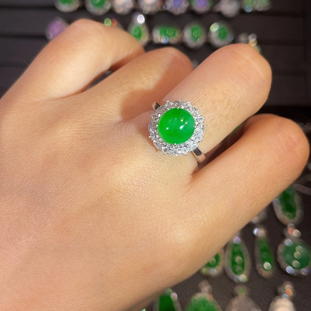 翡翠18K金镶嵌吊坠(不含链)蛋面戒指