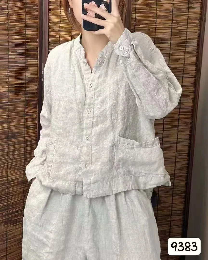 9383砂洗汉麻大口袋外套简约休闲宽松百搭