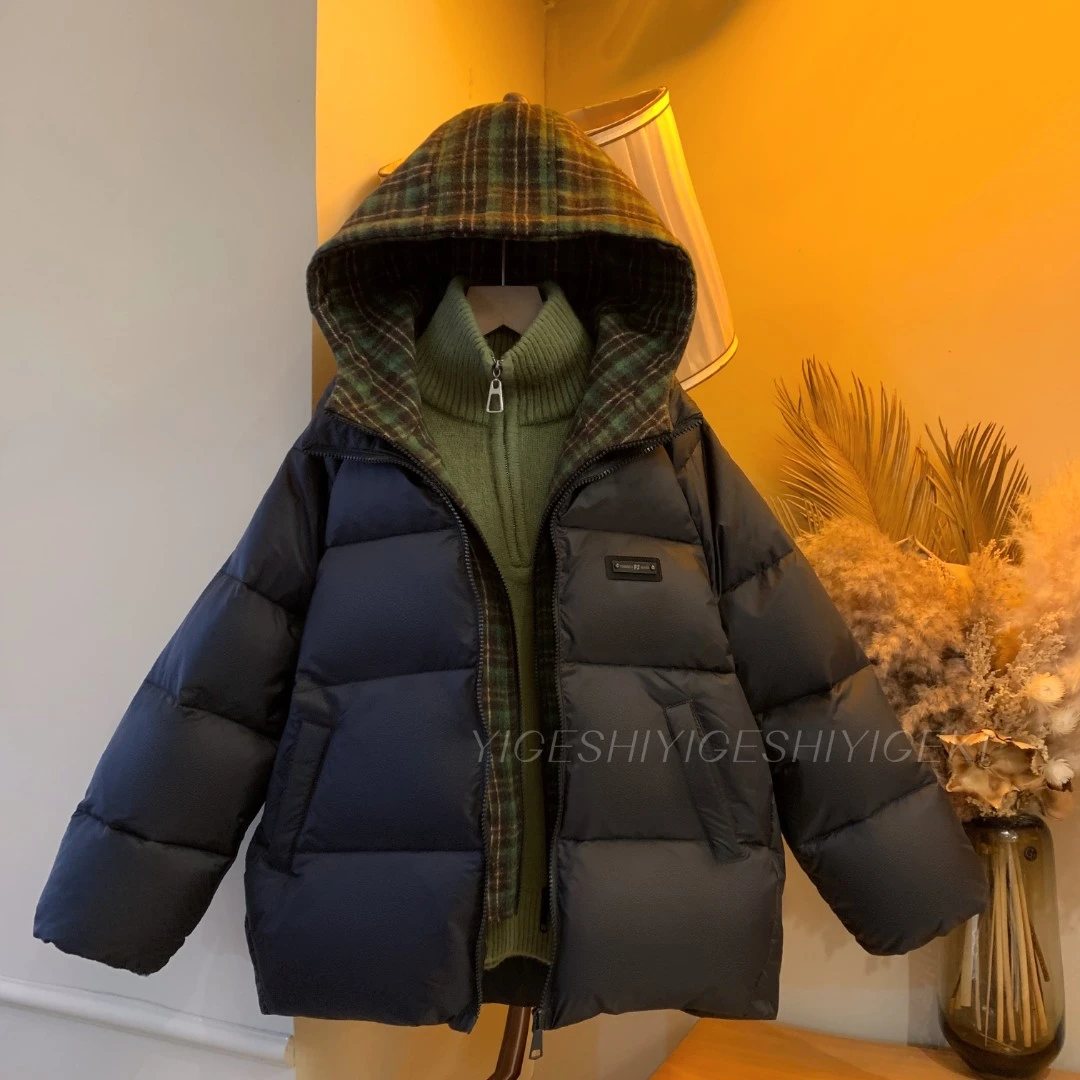 【现货】90白鸭绒假两件连帽羽绒服男女童中大童羽绒服YG5625