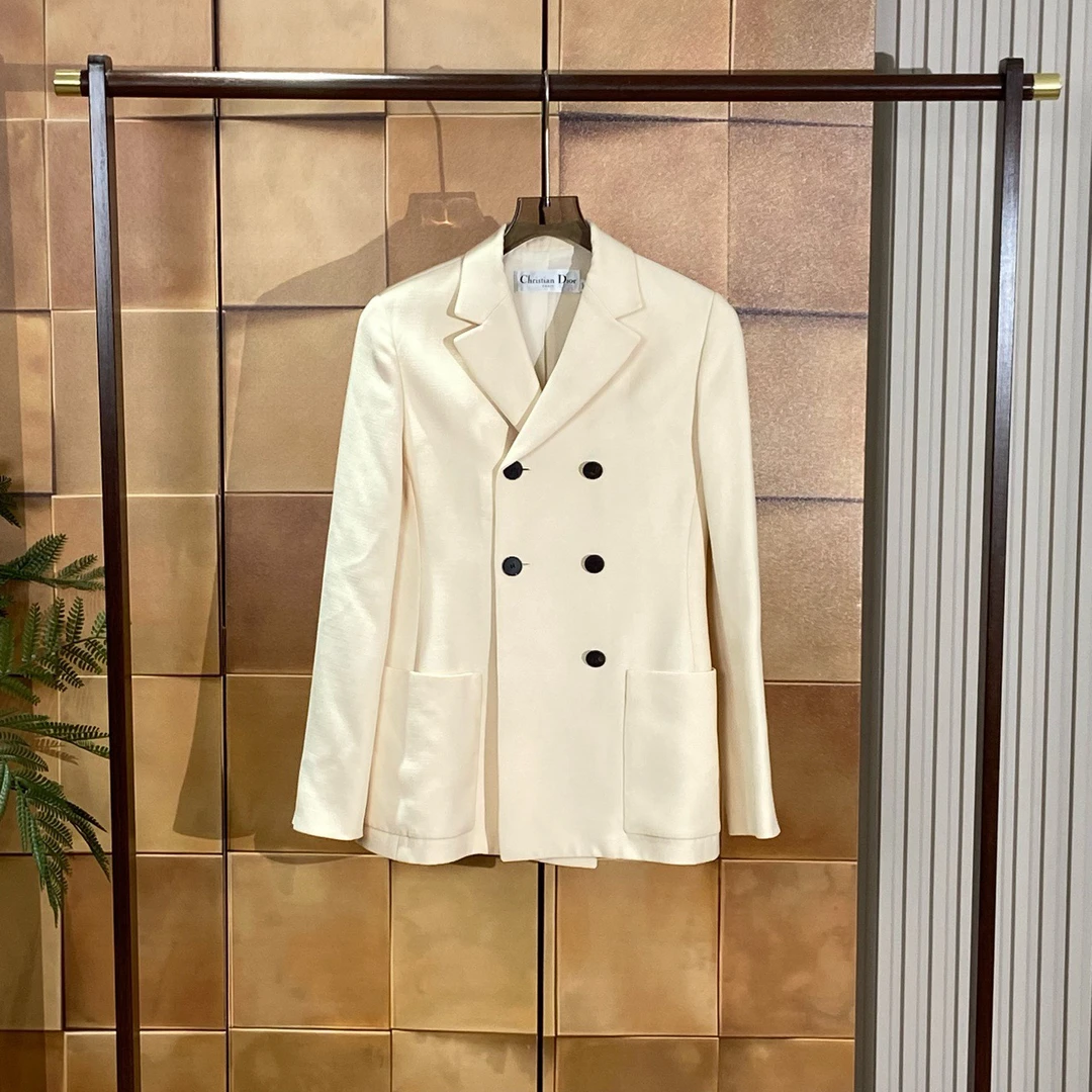 Dior 米白色双排扣羊毛西装外套/36码/99新/28494